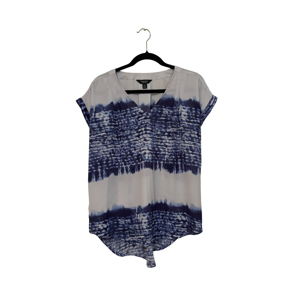 Simply Vera Vera Wang Womens Blue White Tie Dye V-Neck Blouse Top Size M RN73277